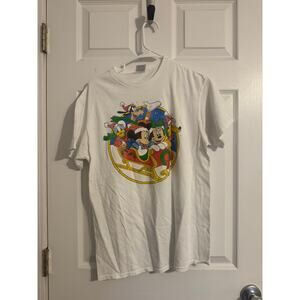 Vintage Mickey and Minnie White Graphic Christmas Disney T-Shirt Sz: Medium